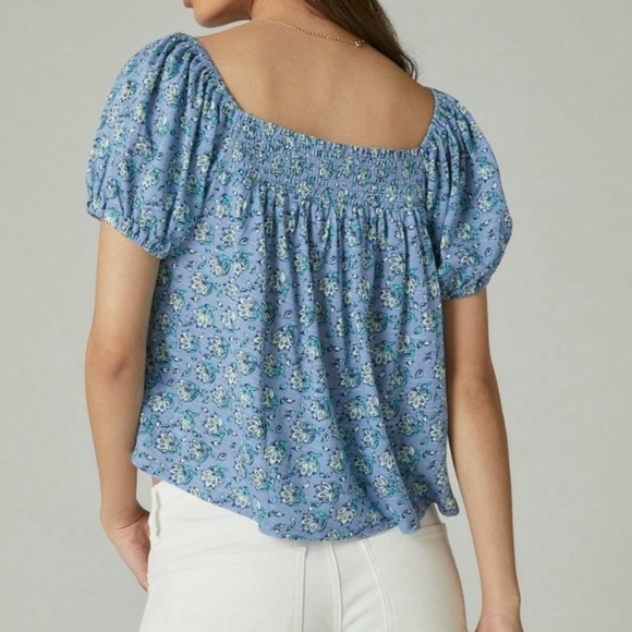 Lucky Brand Blue Floral Square Neck Blouse - Picture 2 of 6